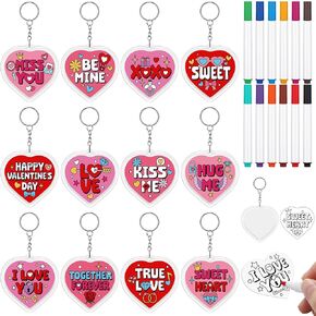 Cunno 36pcs DIY Valentines Crafts for Kids & Adults, Heart Keychain Making Kit, Coloring Activity Set for Classroom Exchange, Valentines Day Craft Gifts, School Party Favors, Bulk DIY Art Supplies in Saudi Arabia