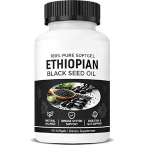 Purely Ethiopian Black Seed Oil, Purely Nutrient Ethiopian BlackSeed Oil, Cold-Pressed from Pure Black Cumin Seeds, Rich in Thymoquinone, Non-GMO, Gluten-Free, 60 Softgels in Kuwait