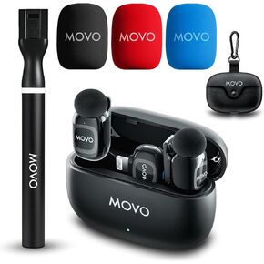 Movo NanoMic Dual Lightning Wireless Microphone for iPhone 14 and Below– Lavalier Mic for iPhone, Great for Vlogging, TikTok, Content Creation w/WMX-HM2 Wireless Handle in Kuwait