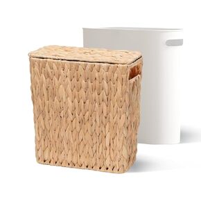 3 Gallon Wicker Trash Can with Lid and Removable Liner, Natural Water Hyacinth Handwoven Bathroom Waste Basket with Brush for Bedroom,Toilet, Living Room, Under Sink, Kitchen in Saudi Arabia