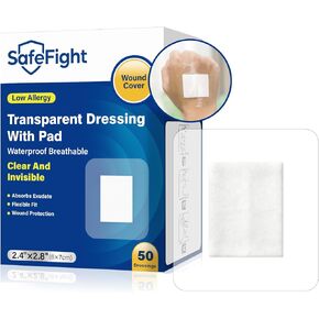 Transparent Film Dressing with Absorbent Pad, 2.4" x 2.8", 50 Pack Sterile Transparent Film Dressing Waterproof Bandages for Wound Care, IV Protection, Tattoo Aftercare & Shower Cover in Kuwait