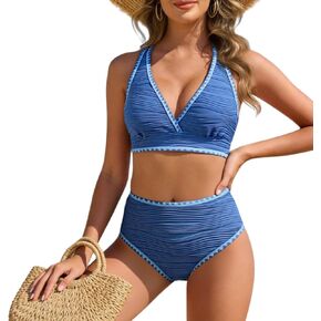 المرأة عالية مخصر بيكيني مجموعات قطعتين المايوه كتلة اللون صفيق عالية قطع الاستحمام الدعاوى in Kuwait