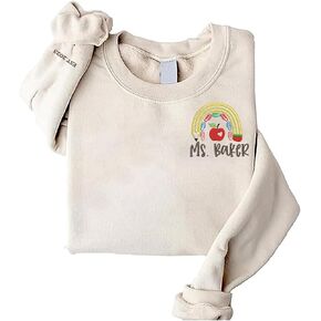 GodLover Personalized Embroidered Rainbow Sweatshirt, Custom Text On Sleeve, Teacher Gift in Kuwait