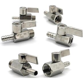 1PCS mini Ball Valve Stainless Steel Handle 1/4 3/8 1/2 to 7mm 10mm 8mm 12mm Pipe Barb Adapter Internal Thread 304 SS 2-Way Ball Valve(1/4",Female_A Type_8MM) in Kuwait