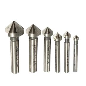 6pcs 60 Degrees Countersink HSS Drill Bit 3 Flute Chamfering Cutter End Mill Tool Round Shank Countersink Deburring Drill Bit Set 6.3-20.5mm in Saudi Arabia