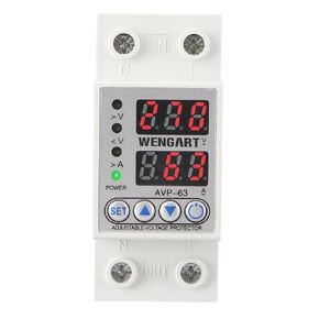 Wengart 63A Adjustable Digital Voltage Protector,AC120V Single Phase Over and Under Voltage Relay with Overcurrent Protection,High-Precision Monitoring Device with Dual LED Display for 35mm DIN Rail in Kuwait