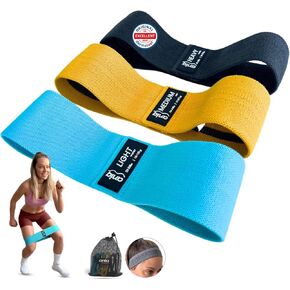ANIQ® Fabric Resistance Bands – Non-Slip Booty Bands Set – 3 Levels for Legs, Glutes & Physical Therapy – Washable Cloth Loop Workout Exercise Equipment with Carry Bag, Headband for Pilates & Yoga in Saudi Arabia