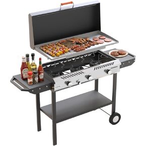 Veralune 3-in-1 Propane Stove & Griddle with Ignition & Regulator, 225,000 BTU Powerful Portable Gas Griddle with Storage Shelf, Portable Wheels for Backyard Cooking BBQ Frying and Boiling in Kuwait