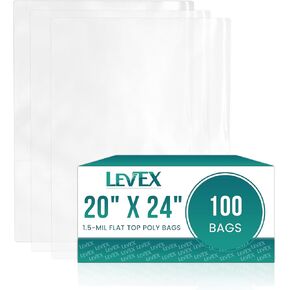 Levex - 20" x 24" (100 Count) Open End Flat Top - 1.5-Mil Clear Poly Bags for Packaging, Shipping, Storage & Food (Bags Do Not Have a Seal or Prints) in Kuwait