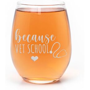 Because Vet School Stemless Wine Glass - Veterinarian, Vet Tech Gift - 1 Glass in Saudi Arabia