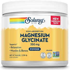 مسحوق جليسينات المغنيسيوم SOLARAY 350 مجم - مسحوق مغنيسيوم غير منكه - مكمل مغنيسيوم لدعم العظام والعضلات والاسترخاء - نباتي، غير معدّل وراثيًا، ضمان لمدة 60 يومًا - 50 وجبة، 6 أونصة in Kuwait