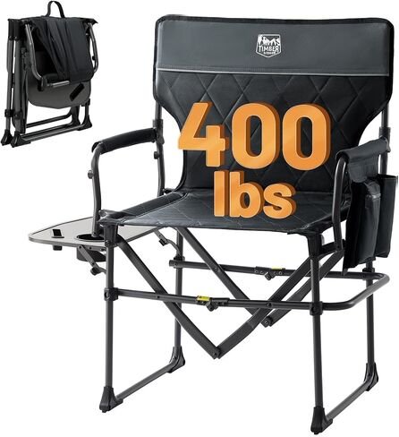 كرسي تخييم مدفأ من الألومنيوم عالي التحمل من تيمبر ريدج بحجم صغير، كرسي مدير محمول يدعم ما يصل إلى 400 رطل مع طاولة جانبية وجيب للتخييم والحديقة والرياضة (بنك الطاقة غير متضمن) in Kuwait