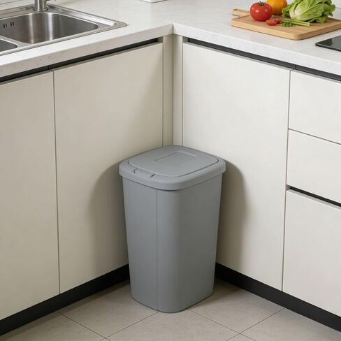 سلة مهملات سعة 13.3 جالون، سلة مهملات مطبخ بلاستيكية ذات سطح لمس، رمادي in Kuwait