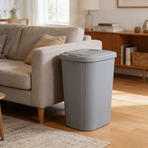 سلة مهملات سعة 13.3 جالون، سلة مهملات مطبخ بلاستيكية ذات سطح لمس، رمادي in Kuwait