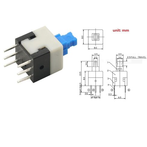 30 قطعة مفتاح زر الضغط الصغير ، 8X8 مللي متر غطاء أزرق DPDT نوع القفل الذاتي مربع زر التبديل تشغيل/إيقاف مفتاح الإغلاق 8*8 8X8 مم 6Pin in Kuwait