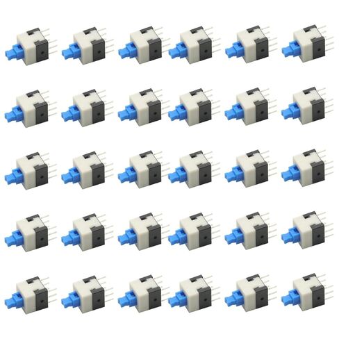 30 قطعة مفتاح زر الضغط الصغير ، 8X8 مللي متر غطاء أزرق DPDT نوع القفل الذاتي مربع زر التبديل تشغيل/إيقاف مفتاح الإغلاق 8*8 8X8 مم 6Pin in Kuwait