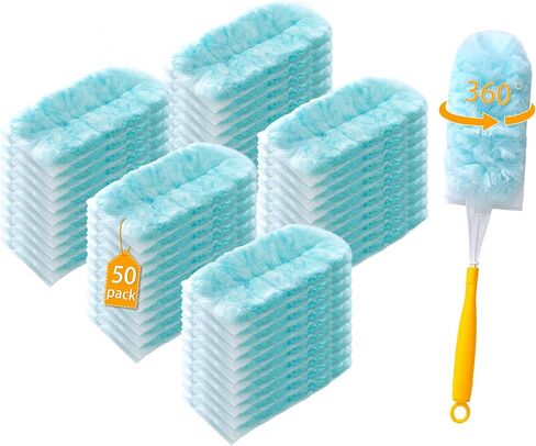 50 Count Duster Refills for Swiffer Dusters with 2 Handle, 360° Heavy Duty Duster for Swiffer Duster Refill,4X Microfibers Disposable Duster Refills Kit for Cleaning Home, Office, Corners, Blinds in Saudi Arabia