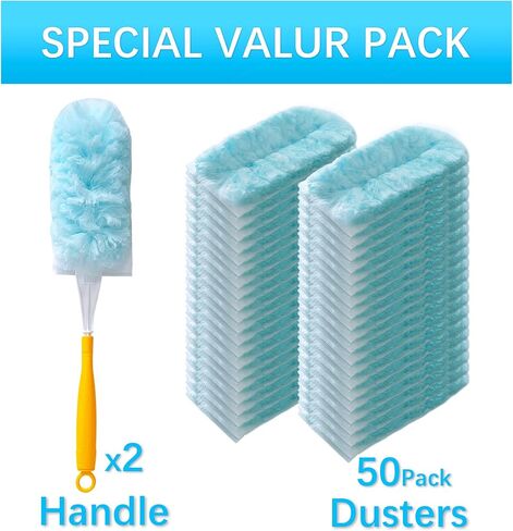 50 Count Duster Refills for Swiffer Dusters with 2 Handle, 360° Heavy Duty Duster for Swiffer Duster Refill,4X Microfibers Disposable Duster Refills Kit for Cleaning Home, Office, Corners, Blinds in Saudi Arabia