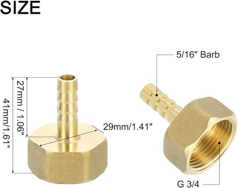 uxcell 3 Pcs Brass Hose Barb Fitting, 5/16" Barb x G 3/4 Female Brass Barb Pipe Fitting Adapter with Tape for Connect Pipes Mechanical Devices Plumbing Equipment in Saudi Arabia