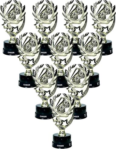 Express Medals 10 Pack of 7 Inch Tall Cheerleading Trophy Awards Includes Silicone Cheer Wrist Band Awards 10 pk 4103 Girls Cheerleader Trophies Award Prize Gift Favor in Saudi Arabia