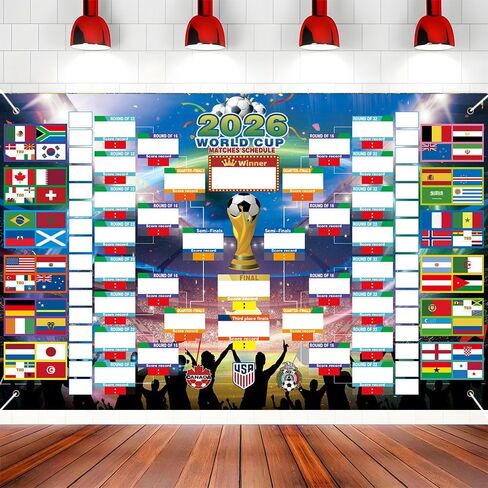 ملصق جدول كبير للغاية لكأس العالم لكرة القدم 2026 مقاس 39.4 × 25.7، قطعتان من البضائع مع 454 ملصق علم وملصق بطل متوقع، مخطط جداري للبطولة لهدايا مشجعي كرة القدم وديكورات الحفلات in Saudi Arabia