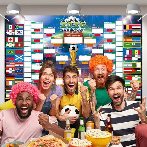 ملصق جدول كبير للغاية لكأس العالم لكرة القدم 2026 مقاس 39.4 × 25.7، قطعتان من البضائع مع 454 ملصق علم وملصق بطل متوقع، مخطط جداري للبطولة لهدايا مشجعي كرة القدم وديكورات الحفلات in Saudi Arabia