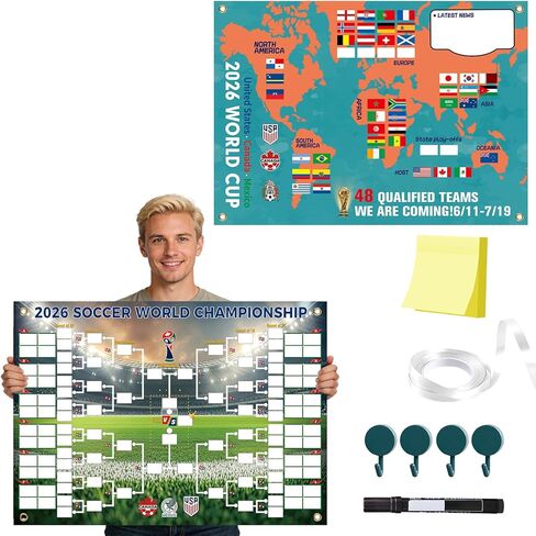 2026 Soccer The World Cup Schedule Poster & 48-Team Final Stage Collection Display, 2-in-1 Utility Poster, 30.3X21.3 Inches World Cup Fixtures, Double-Sided PVC Print, Home Office Bar Decor Gifts for Soccer Fans (2026 WC - A) in Saudi Arabia