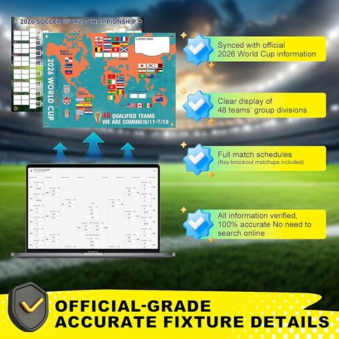 2026 Soccer The World Cup Schedule Poster & 48-Team Final Stage Collection Display, 2-in-1 Utility Poster, 30.3X21.3 Inches World Cup Fixtures, Double-Sided PVC Print, Home Office Bar Decor Gifts for Soccer Fans (2026 WC - A) in Saudi Arabia