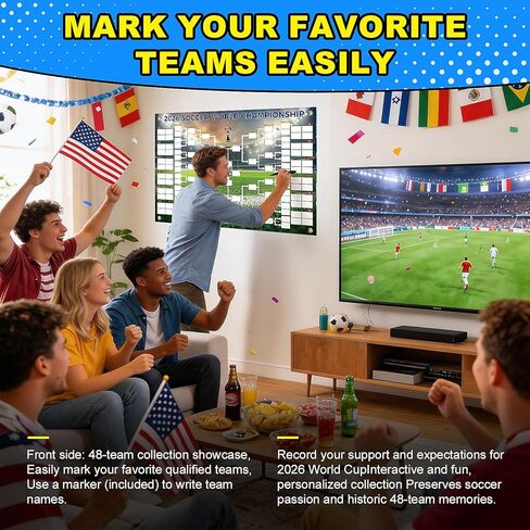 2026 Soccer The World Cup Schedule Poster & 48-Team Final Stage Collection Display, 2-in-1 Utility Poster, 30.3X21.3 Inches World Cup Fixtures, Double-Sided PVC Print, Home Office Bar Decor Gifts for Soccer Fans (2026 WC - A) in Saudi Arabia