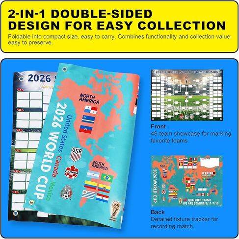 2026 Soccer The World Cup Schedule Poster & 48-Team Final Stage Collection Display, 2-in-1 Utility Poster, 30.3X21.3 Inches World Cup Fixtures, Double-Sided PVC Print, Home Office Bar Decor Gifts for Soccer Fans (2026 WC - A) in Saudi Arabia