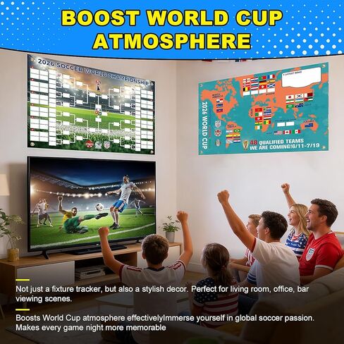 2026 Soccer The World Cup Schedule Poster & 48-Team Final Stage Collection Display, 2-in-1 Utility Poster, 30.3X21.3 Inches World Cup Fixtures, Double-Sided PVC Print, Home Office Bar Decor Gifts for Soccer Fans (2026 WC - A) in Saudi Arabia