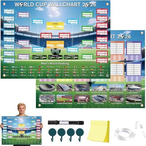 2026 Soccer The World Cup Schedule Poster & 48-Team Final Stage Collection Display, 2-in-1 Utility Poster, 30.3X21.3 Inches World Cup Fixtures, Double-Sided PVC Print, Home Office Bar Decor Gifts for Soccer Fans (2026 WC - A) in Saudi Arabia