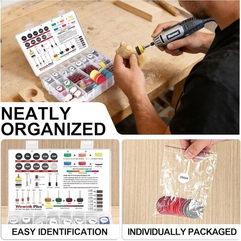 304PCS 1 Inch Wet Dry Sanding Discs, Drums & Polishing Accessories for Dremel Tool, Rotary Tool Sanding Kit, Hook and Loop Sandpaper 60-3000 Grit for Resin, 3D Print, Wood, Jewelry, Metal in Kuwait