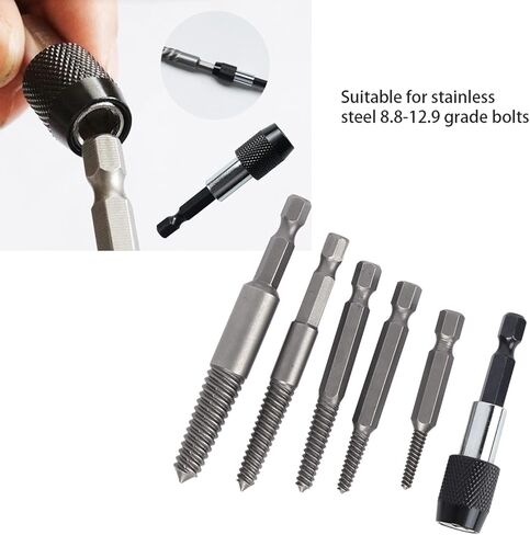 Headless Screw Extractor Set premium 6Pcs Hex Shank Fine Teeth Stripped Screw Remover Tool for Woodworking Stainless Steel Bolts Silver Color Easy Carry in Saudi Arabia