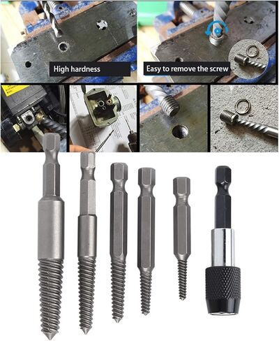 Headless Screw Extractor Set premium 6Pcs Hex Shank Fine Teeth Stripped Screw Remover Tool for Woodworking Stainless Steel Bolts Silver Color Easy Carry in Saudi Arabia