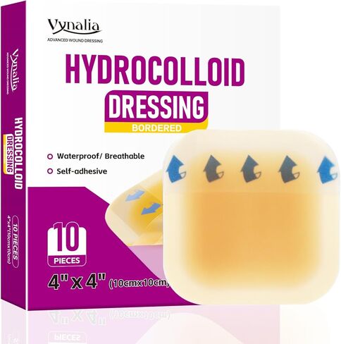 Hydrocolloid Wound Dressing 4"x4" 10pcs/Box Large Patch Bandages with Self-Adhesive Border, Fast Healing for Bedsore, Burn, Acne Care for Wound Care in Saudi Arabia