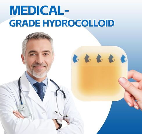 Hydrocolloid Wound Dressing 4"x4" 10pcs/Box Large Patch Bandages with Self-Adhesive Border, Fast Healing for Bedsore, Burn, Acne Care for Wound Care in Saudi Arabia