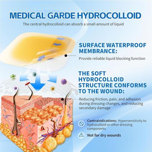 Hydrocolloid Wound Dressing 4"x4" 10pcs/Box Large Patch Bandages with Self-Adhesive Border, Fast Healing for Bedsore, Burn, Acne Care for Wound Care in Saudi Arabia