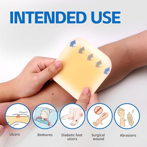 Hydrocolloid Wound Dressing 4"x4" 10pcs/Box Large Patch Bandages with Self-Adhesive Border, Fast Healing for Bedsore, Burn, Acne Care for Wound Care in Saudi Arabia