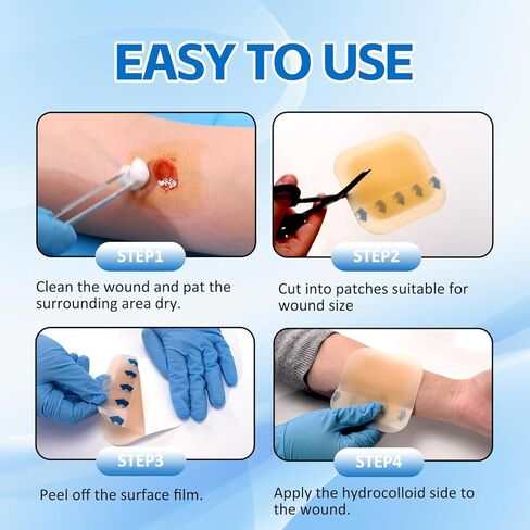 Hydrocolloid Wound Dressing 4"x4" 10pcs/Box Large Patch Bandages with Self-Adhesive Border, Fast Healing for Bedsore, Burn, Acne Care for Wound Care in Saudi Arabia