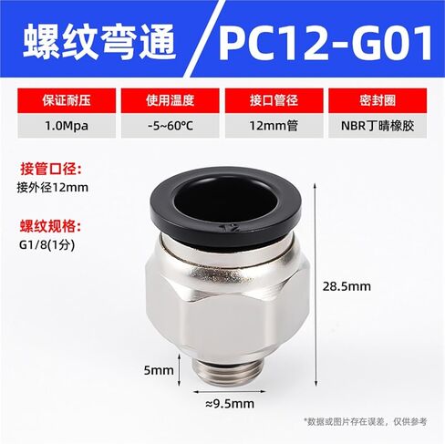 أسود/أبيض G-thread مستقيم من خلال موصل سريع PC8-02/10-02 المقابس مكون هوائي 1 قطعة (PC12-G01) in Kuwait