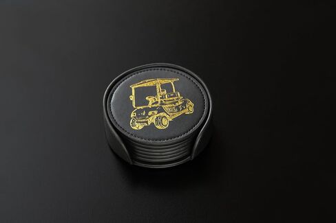 NOBLESIP® Golf Theme Coaster Set of 6 with Holder, Premium Black with Gold Designs, Bar Accessories for Golf Enthusiasts. Unique Decorative Designs. Home bar Gift, Golfer Gift in Saudi Arabia