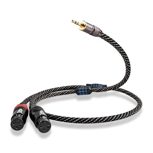 كابل Audiophile 3.5 مم إلى كابل XLR أنثى مزدوج Y، 15 AWG 4N OFC Core، مقابس مطلية بالذهب 24 قيراط مع جديلة نايلون لتسجيل الاستوديو، المسرح المنزلي، مكبرات الصوت، نظام صوت هاي فاي (6.56 قدم/2 متر) in Kuwait