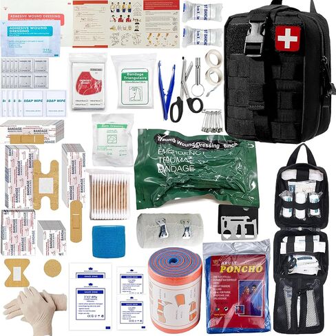 مجموعة الإسعافات الأولية العالمية للصدمات من IFAK مجموعة أدوات النجاة في حالات الطوارئ مناسبة للمنزل، والسيارة، والسفر، والتخييم، والمشي لمسافات طويلة، والرياضة، وحالات الطوارئ الخارجية - أساسيات الإسعافات الأولية للاستجابة السريعة (أحمر) in Kuwait