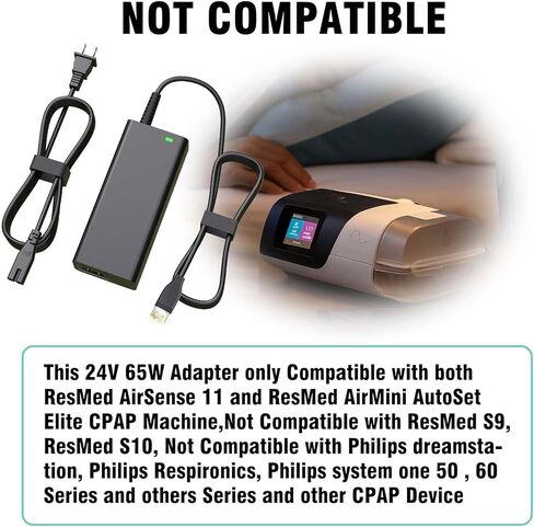 مصدر طاقة 24 فولت 65 وات متوافق مع AD-ResMed AirSense 11 AirSense 11 AutoSet AirSense 11 CPAP AirSense 11 Elite CPAP AD-ResMed 390010 R390-7230 سلك الطاقة in Kuwait