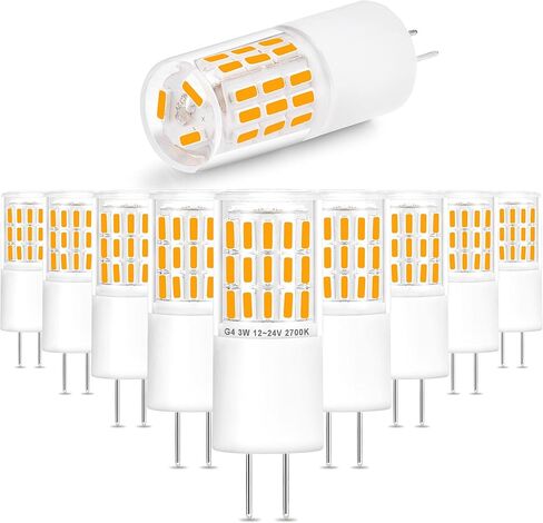 Ziomitus G4 3W LED Landscape Light Bulbs 12V-24V Warm White 2700K,G4 20 Watt 25W 30W T3 Halogen Replacement,Low Voltage T3 JC Bi-pin Bulb for RV Boat Yacht Courtyard Path,No Flicker,330 LM(10Pack) in Kuwait