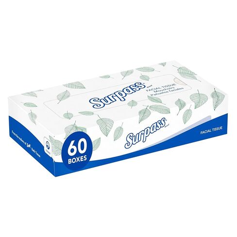 Surpass® Facial Tissues, Bulk (21390), 2-Ply, White, Flat Boxed Format, Ecologo, Designed for Business (125 Tissues/Box, 60 Boxes, 7,500 Sheets/Case) in Kuwait