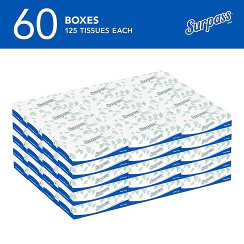 Surpass® Facial Tissues, Bulk (21390), 2-Ply, White, Flat Boxed Format, Ecologo, Designed for Business (125 Tissues/Box, 60 Boxes, 7,500 Sheets/Case) in Kuwait