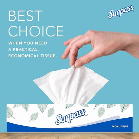 Surpass® Facial Tissues, Bulk (21390), 2-Ply, White, Flat Boxed Format, Ecologo, Designed for Business (125 Tissues/Box, 60 Boxes, 7,500 Sheets/Case) in Kuwait