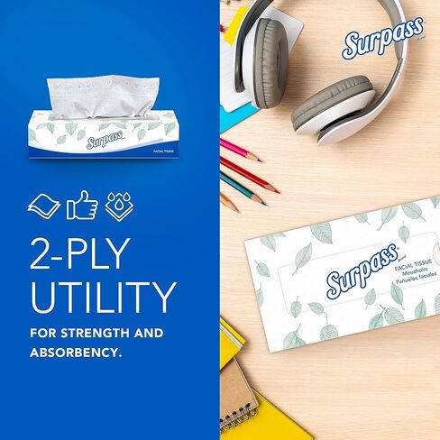 Surpass® Facial Tissues, Bulk (21390), 2-Ply, White, Flat Boxed Format, Ecologo, Designed for Business (125 Tissues/Box, 60 Boxes, 7,500 Sheets/Case) in Kuwait